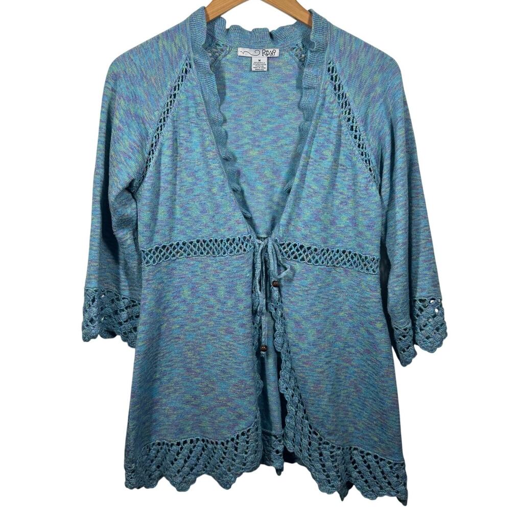 RXB Cardigan Women Size M Tie Front Ruffle Crochet Lace Trim Overlay Sweater Y2K